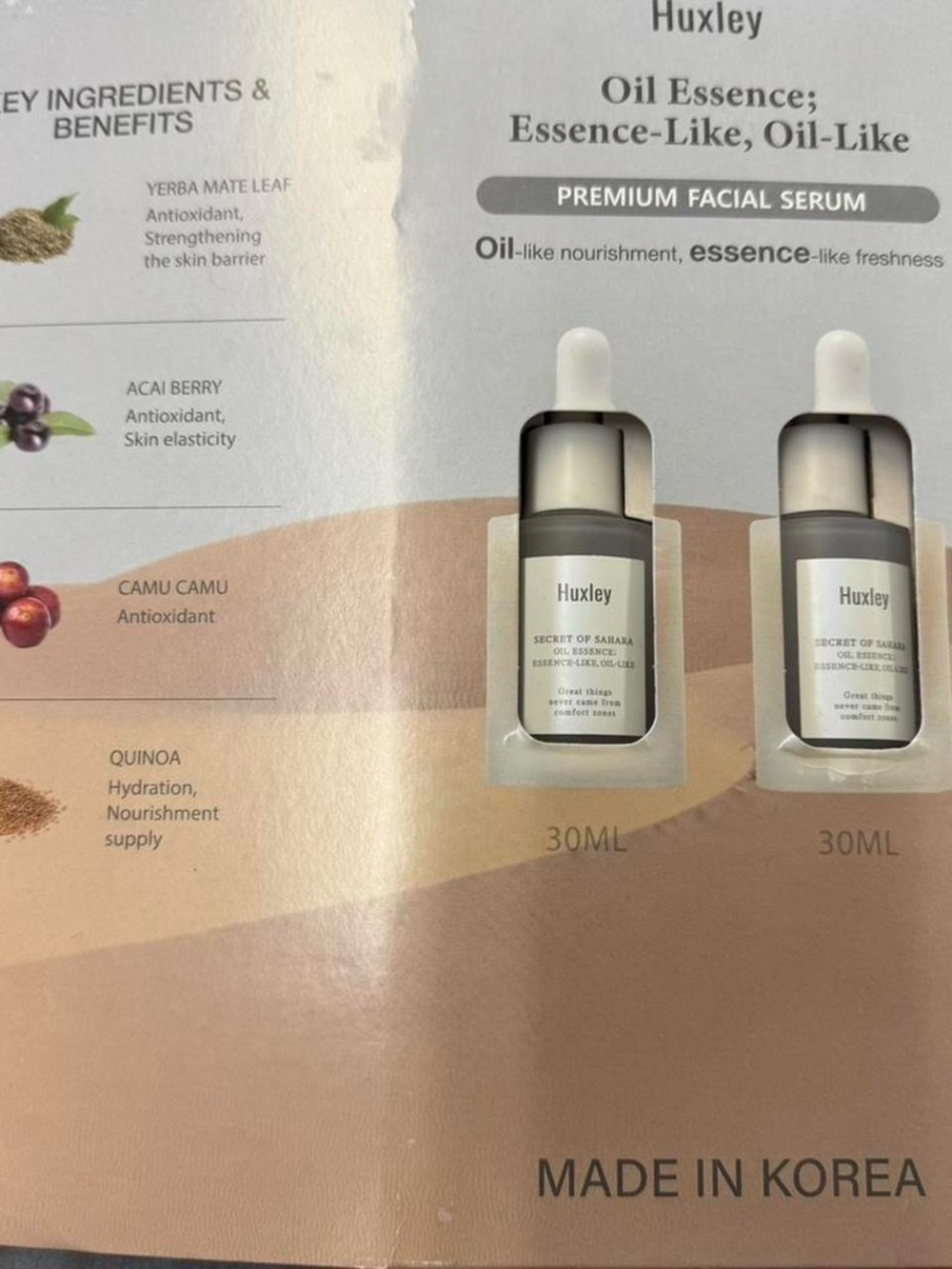 Huxley Oil Essence Essence-Like Oil-Like Facial Serum 30ml 2 Pack New